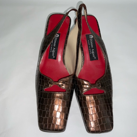 Etienne Aigner Cain Faux Reptile Square Toe Leather Slingbacks Size 8 M - Picture 2 of 9